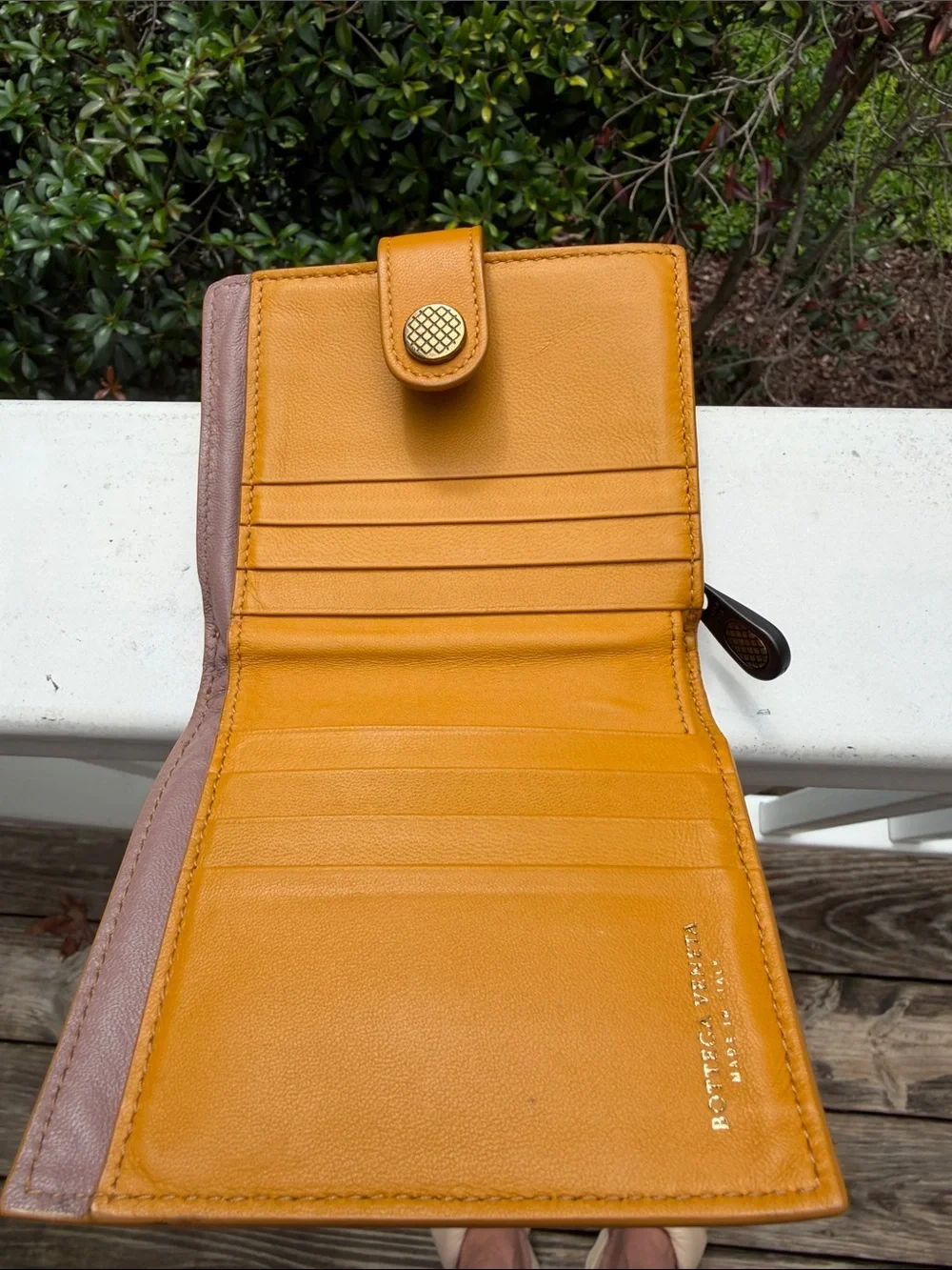Bottega Veneta Woven Leather Snap Wallet in Mustard GUC
